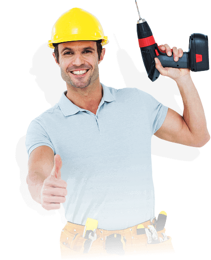 man holding an electric hand drill smiling